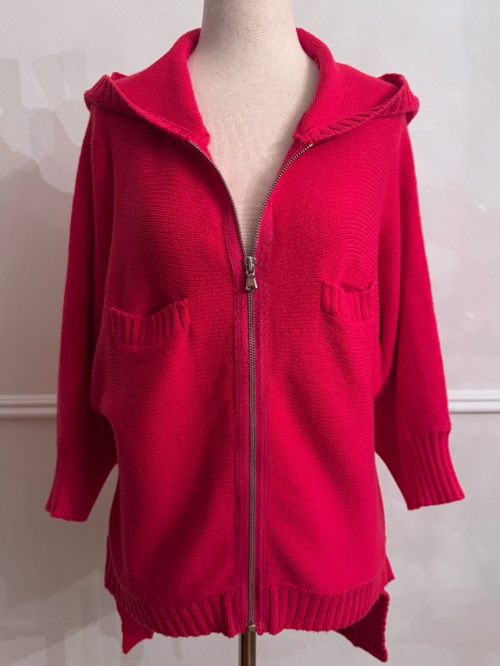 Marc by Marc Jacobs Pink Hooded Zip Dolman Sleeve High Low Cardigan XS/S